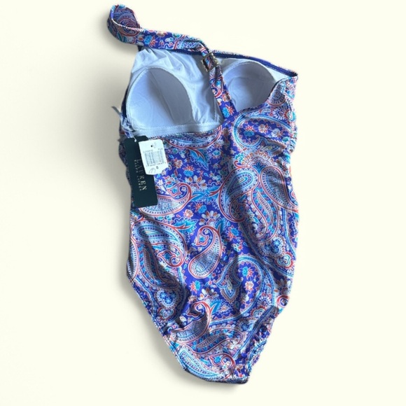Lauren Ralph Lauren Paisley One shoulder One Piece Strap Built in bra Size 8 NWT - Picture 2 of 5